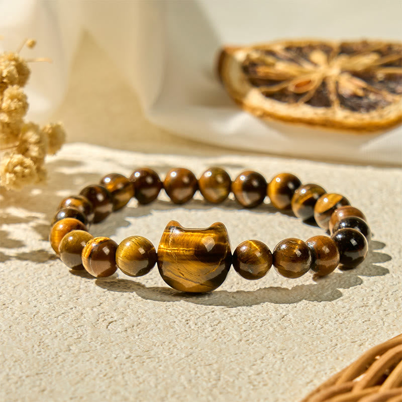 Buddha Stones Süßes Katzen-Tigerauge-Kraftperlen-Armband - Tigerauge (Handgelenkumfang: 15–20 cm) - image 0