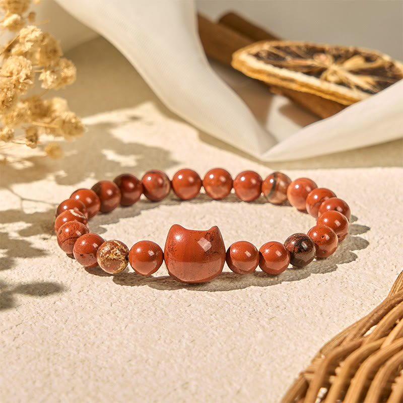 Buddha Stones Gesichtsloser Katzenkopf Design Rot Türkis Glücksarmband - Rot Türkis (Handgelenkumfang: 16–19 cm) - image 0