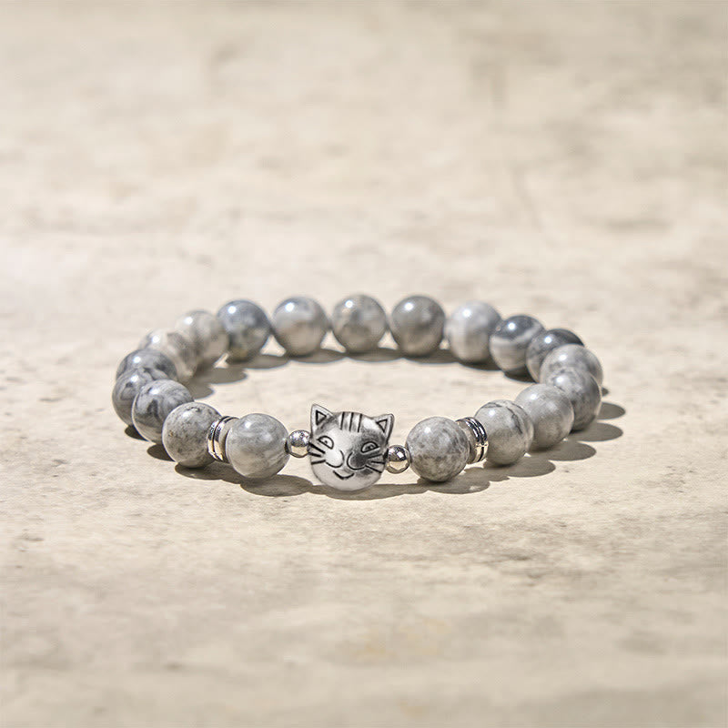 Buddha Stones Süße Katze Natur Grau Jaspis Perlen Heilung Armband - image 4