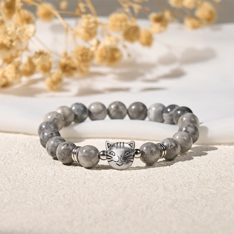 Buddha Stones Süße Katze Natur Grau Jaspis Perlen Heilung Armband - image 1