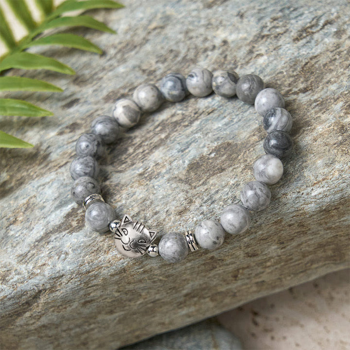 Buddha Stones Süße Katze Natur Grau Jaspis Perlen Heilung Armband - image 5