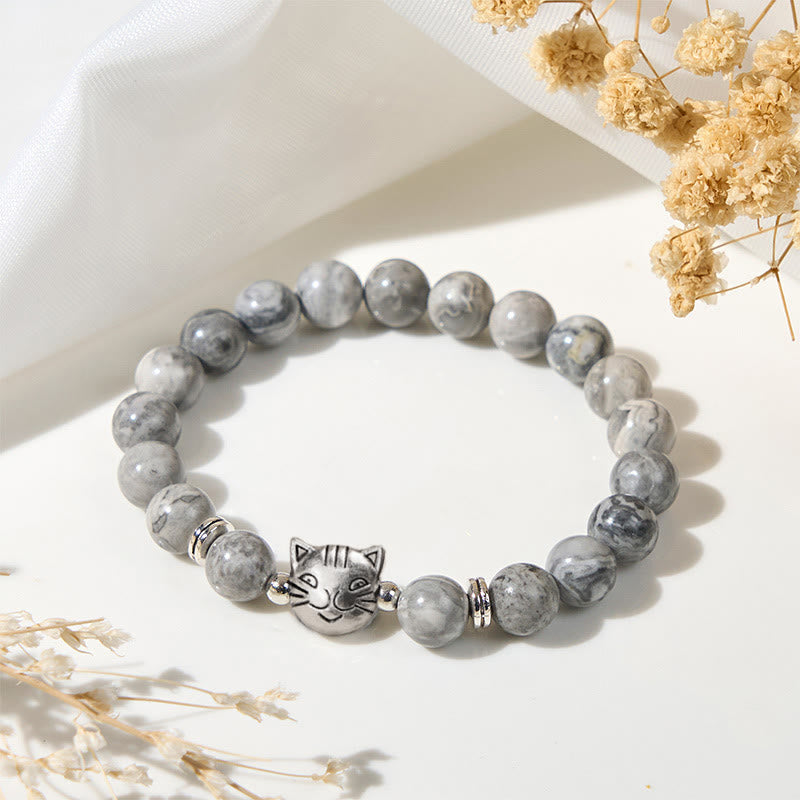 Buddha Stones Süße Katze Natur Grau Jaspis Perlen Heilung Armband - Grauer Jaspis (Handgelenkumfang: 16–19 cm) - image 0