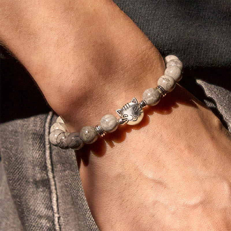 Buddha Stones Süße Katze Natur Grau Jaspis Perlen Heilung Armband - image 6