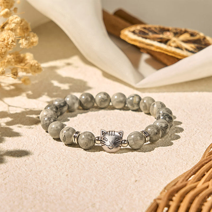 Buddha Stones Süße Katze Natur Grau Jaspis Perlen Heilung Armband - image 2