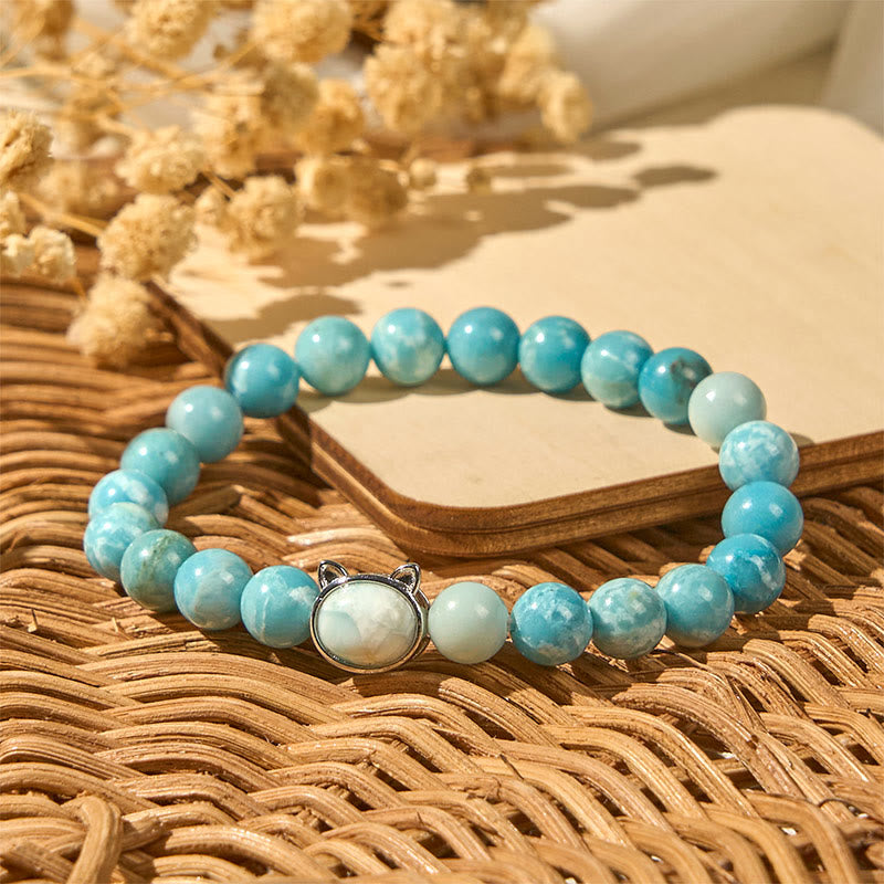 Buddha Stones Naturkatze Larimar Weisheitsperlen Armband - image 3