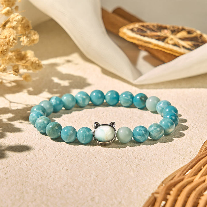 Buddha Stones Naturkatze Larimar Weisheitsperlen Armband - image 2