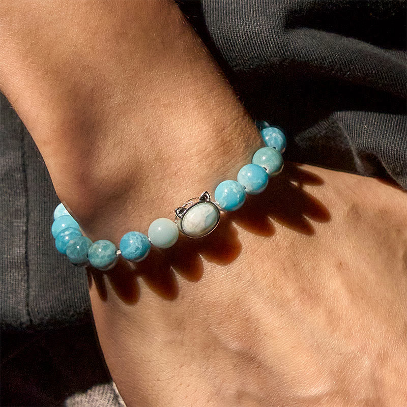 Buddha Stones Naturkatze Larimar Weisheitsperlen Armband - image 4