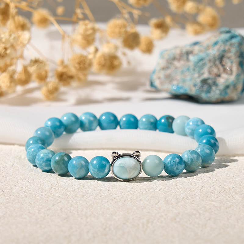 Buddha Stones Naturkatze Larimar Weisheitsperlen Armband - image 1