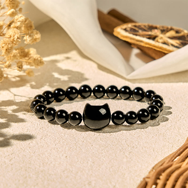 Buddha Stones Schwarze Katze Natur Schwarzer Onyx Schutzarmband - image 1