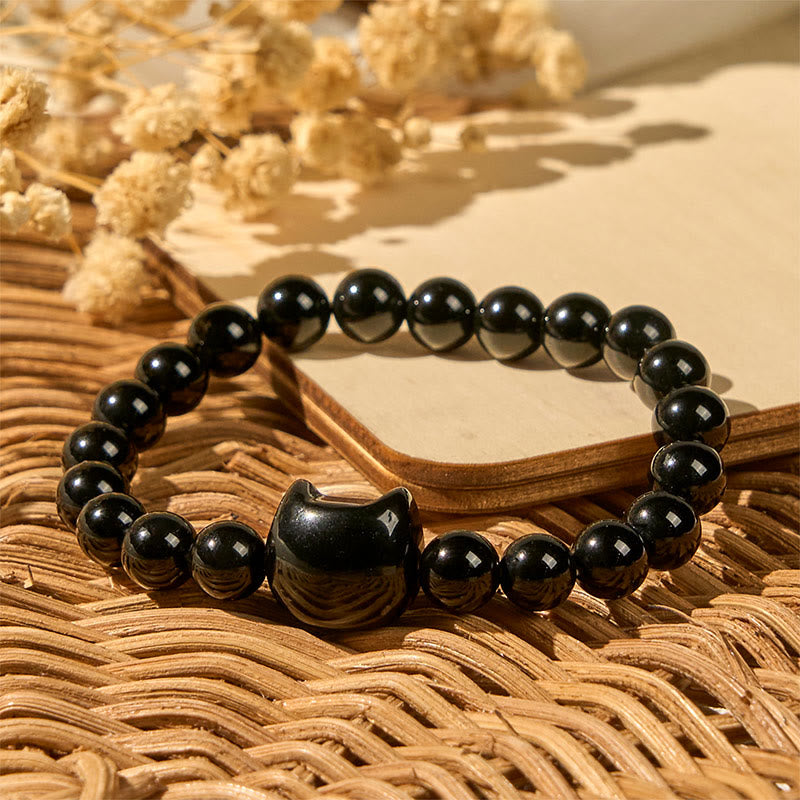 Buddha Stones Schwarze Katze Natur Schwarzer Onyx Schutzarmband - image 2