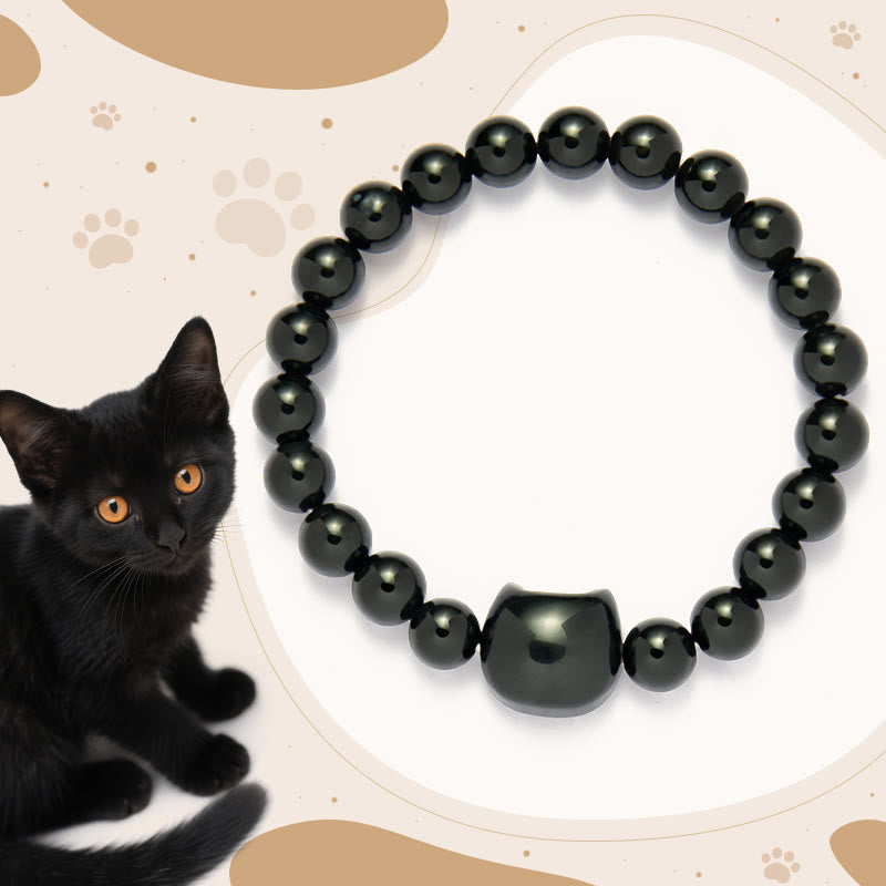 Buddha Stones Schwarze Katze Natur Schwarzer Onyx Schutzarmband - Schwarzer Onyx (Handgelenkumfang: 14–16 cm) - image 0