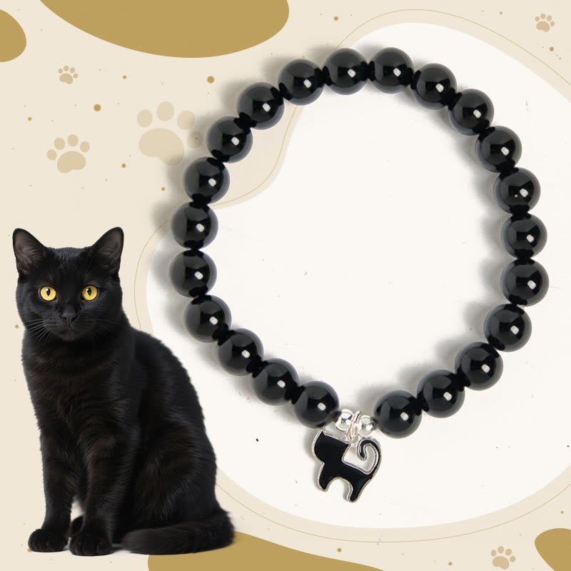 Buddha Stones 925 Sterling Silber Kätzchen Charm Schwarze Katze Natürlicher Schwarzer Onyx Schutzarmband - Schwarzer Onyx (Handgelenkumfang: 15–16 cm) - image 0