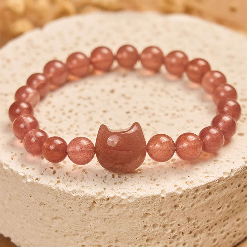 Buddha Stones Natürliches Erdbeerquarz-Katzen-Heilungs-Positives Armband - image 1