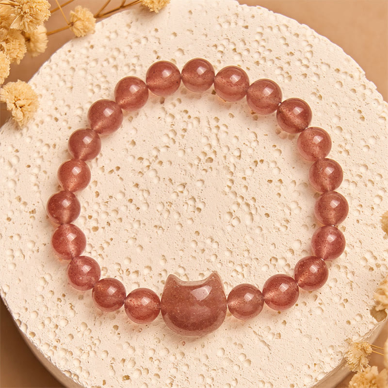 Buddha Stones Natürliches Erdbeerquarz-Katzen-Heilungs-Positives Armband - Erdbeerquarz (Handgelenkumfang 15–16 cm) - image 0