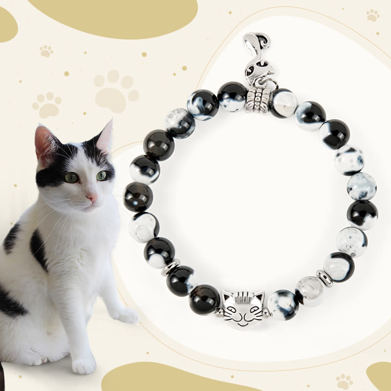 Buddha Stones Liebesarmband mit Feuerachat-Perlen, Schwarz-Weiß-Katze - Schwarz-weiße Katze (Handgelenkumfang 15–16 cm) - image 0