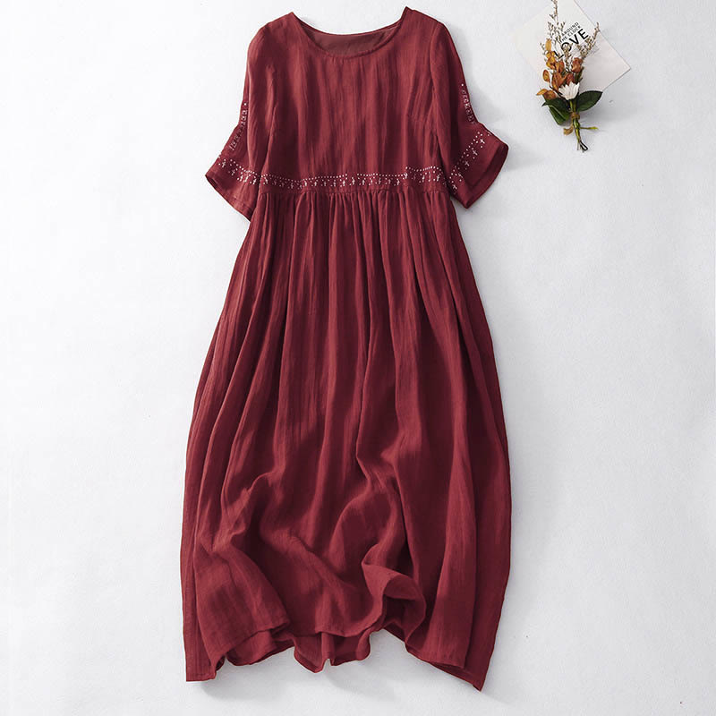 Kurzärmliges Midikleid aus Baumwolle mit Buddha Stones -Stickerei in Volltonfarbe - Schamottestein - US12， UK/AU16，EU44 (2XL) - image 17
