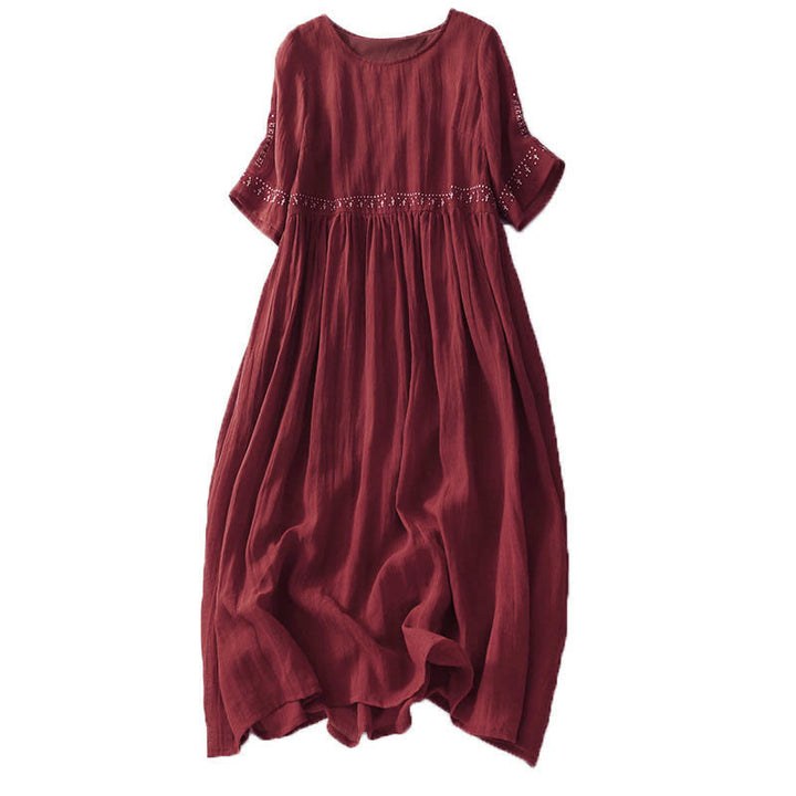 Kurzärmliges Midikleid aus Baumwolle mit Buddha Stones -Stickerei in Volltonfarbe - image 25