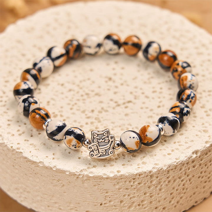 Buddha Stones Armband aus 925er Sterlingsilber mit Kalikokatzen-Steinperlen - image 3