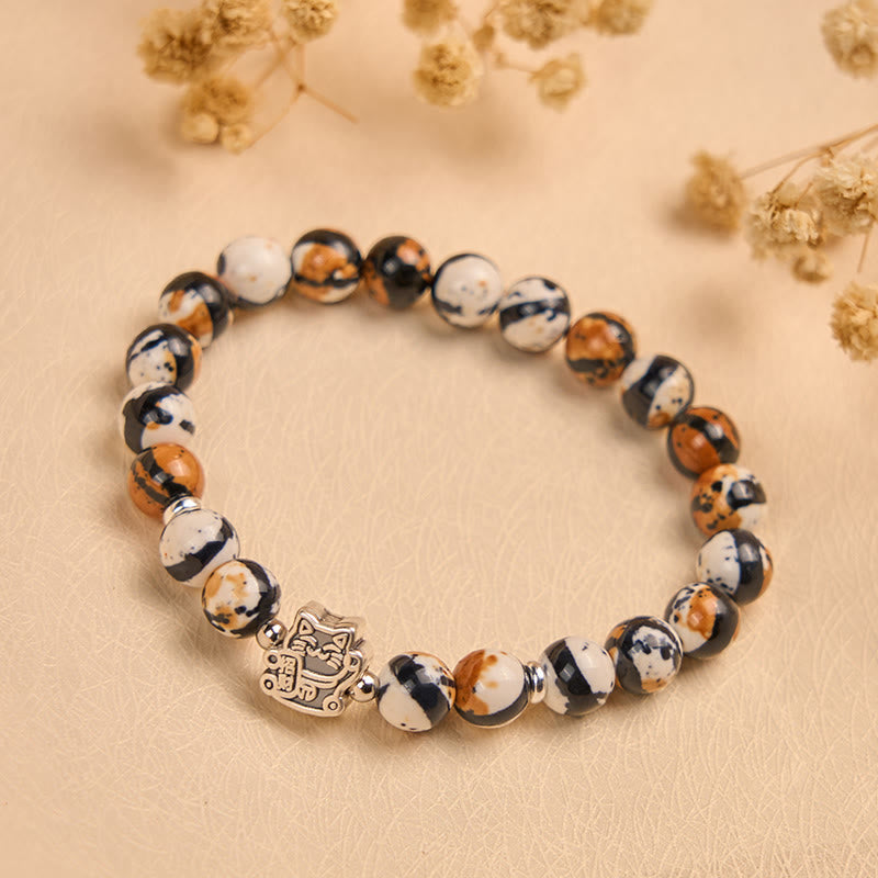 Buddha Stones Armband aus 925er Sterlingsilber mit Kalikokatzen-Steinperlen - image 1