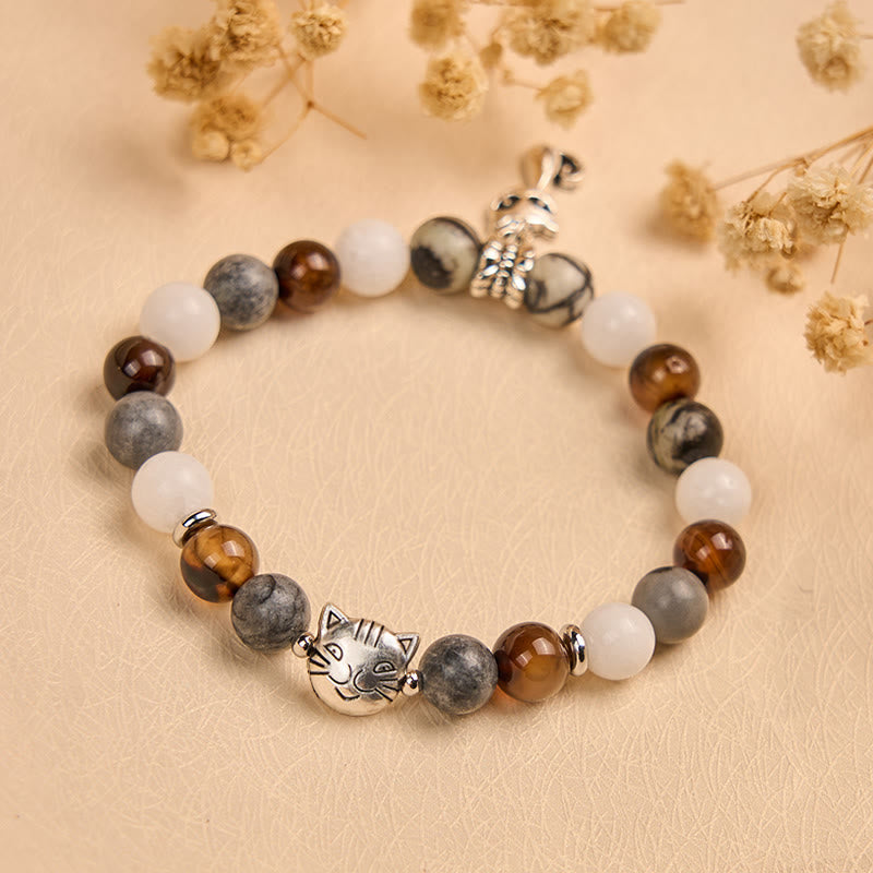 Buddha Stones Tricolor Katze Schwarz geäderter Jaspis Braun gestreifter Achat Chalcedon Stärke Armband - image 1