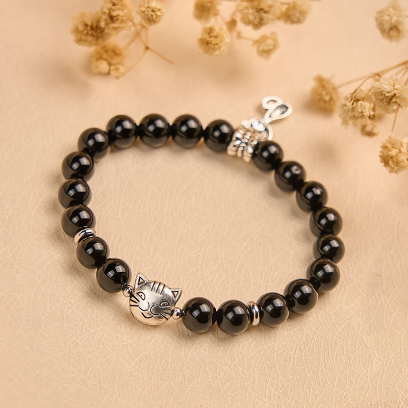 Buddha Stones Schwarze Katze, natürlicher schwarzer Onyx, Kätzchen-Stützarmband - image 1