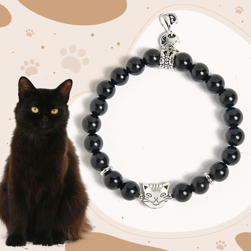 Buddha Stones Schwarze Katze, natürlicher schwarzer Onyx, Kätzchen-Stützarmband - Schwarze Katze (Handgelenkumfang 15–16 cm) - image 0