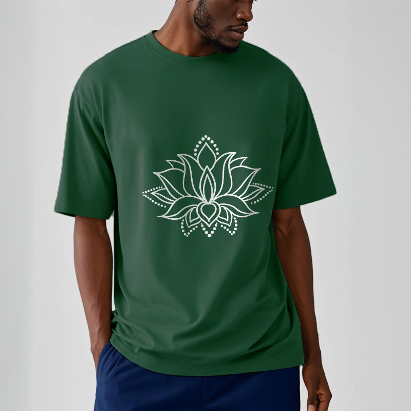 Buddha Stones Lotus Flower Pattern Einfaches Design Baumwoll-T-Shirt - image 2