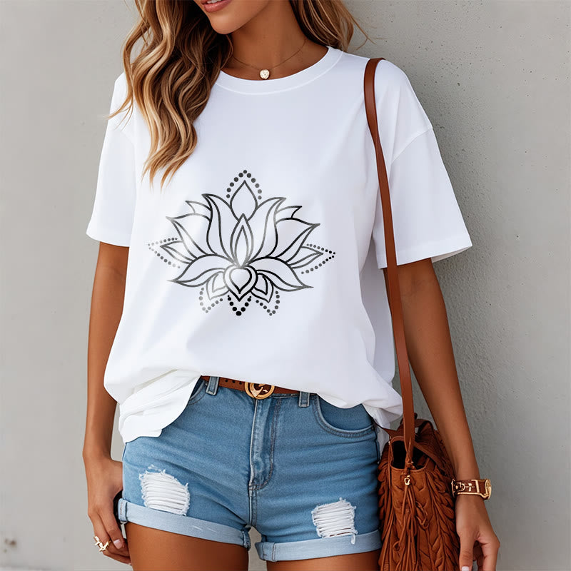 Buddha Stones Lotus Flower Pattern Einfaches Design Baumwoll-T-Shirt - image 10