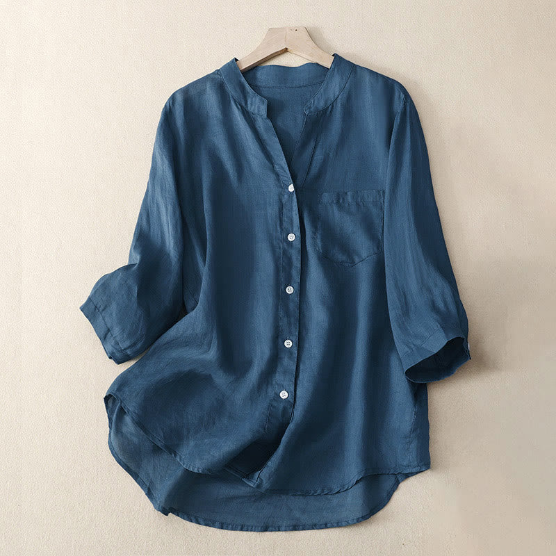 Buddha Stones Lässiges, schlichtes Damen-Shirt mit V-Ausschnitt und Dreiviertelärmeln aus Baumwolle und Viskose - SteelBlue - US8-10, UK/AU12-14, EU40-42 (2XL) - image 10