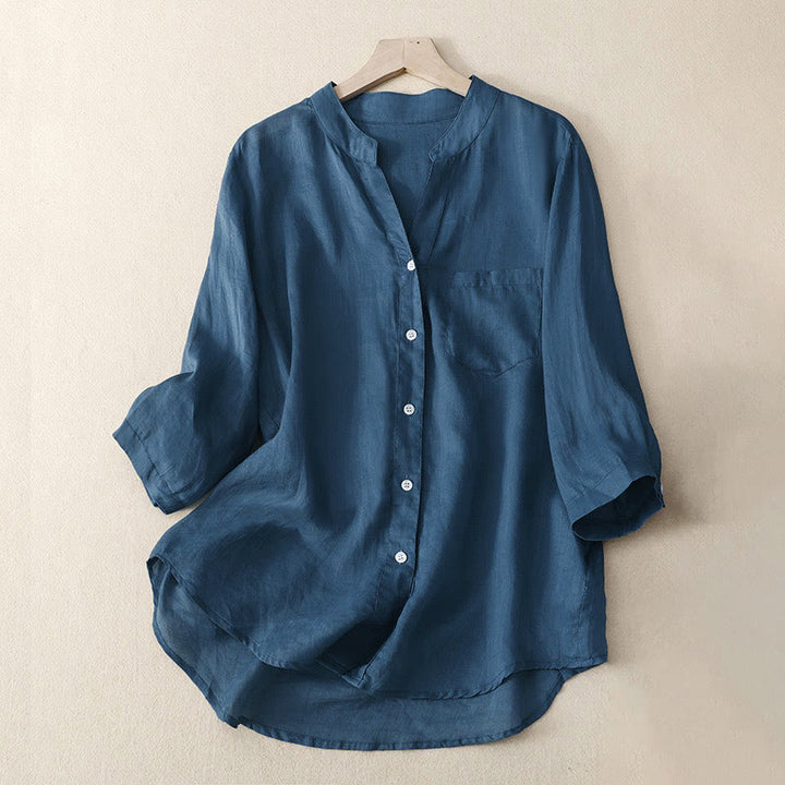 Buddha Stones Lässiges, schlichtes Damen-Shirt mit V-Ausschnitt und Dreiviertelärmeln aus Baumwolle und Viskose - SteelBlue - US8-10, UK/AU12-14, EU40-42 (2XL) - image 10