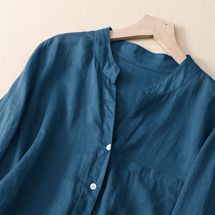 Buddha Stones Lässiges, schlichtes Damen-Shirt mit V-Ausschnitt und Dreiviertelärmeln aus Baumwolle und Viskose - image 14