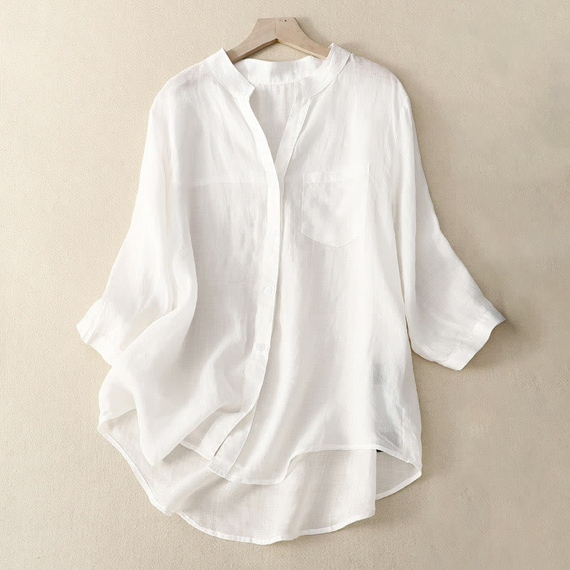 Buddha Stones Lässiges, schlichtes Damen-Shirt mit V-Ausschnitt und Dreiviertelärmeln aus Baumwolle und Viskose - Weiß - US8-10, UK/AU12-14, EU40-42 (2XL) - image 16