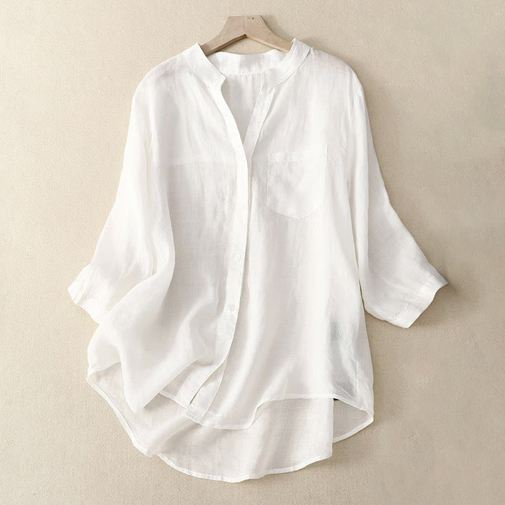 Buddha Stones Lässiges, schlichtes Damen-Shirt mit V-Ausschnitt und Dreiviertelärmeln aus Baumwolle und Viskose - Weiß - US8-10, UK/AU12-14, EU40-42 (2XL) - image 16