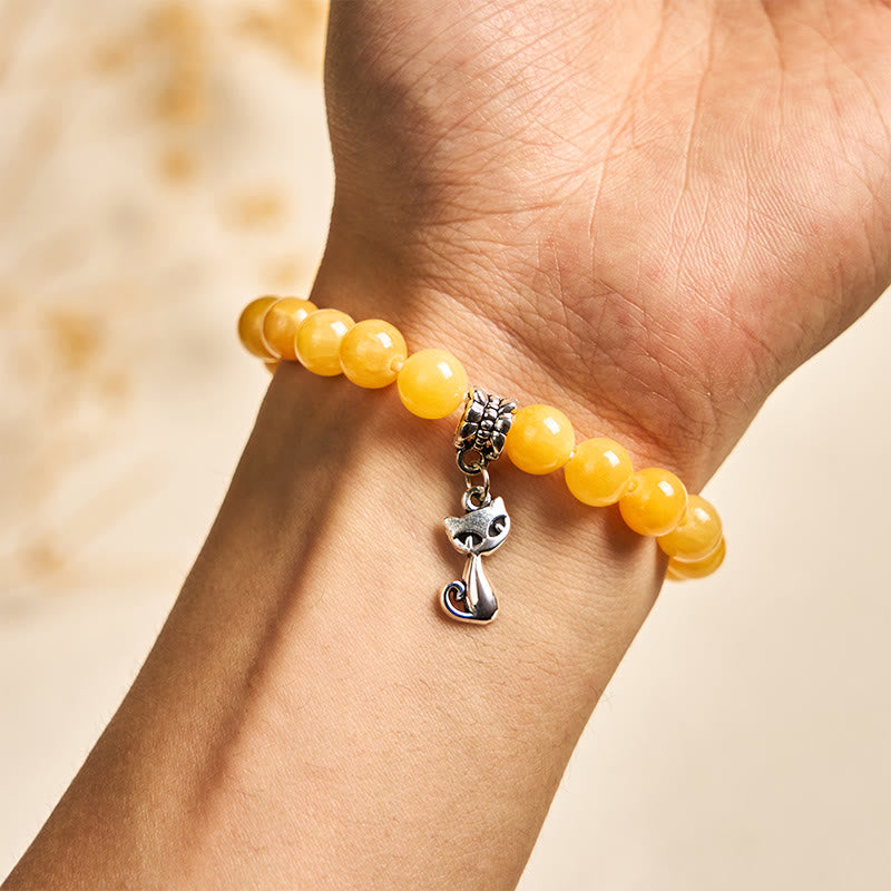 Buddha Stones Orange Tabby Katze Gelb Chalcedon Positivität Armband - image 5