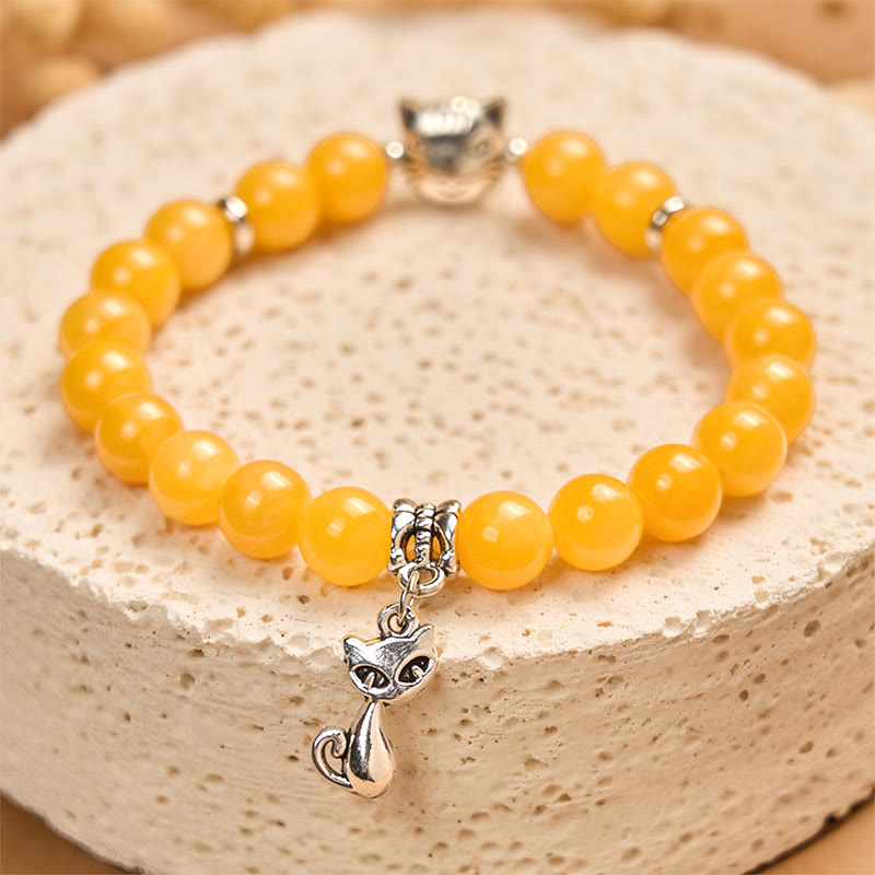 Buddha Stones Orange Tabby Katze Gelb Chalcedon Positivität Armband - image 2