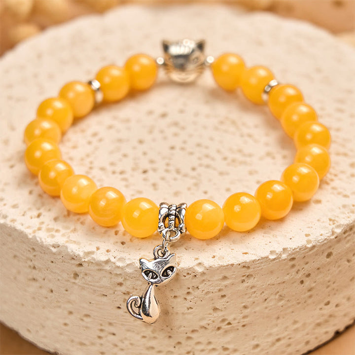Buddha Stones Orange Tabby Katze Gelb Chalcedon Positivität Armband - image 2