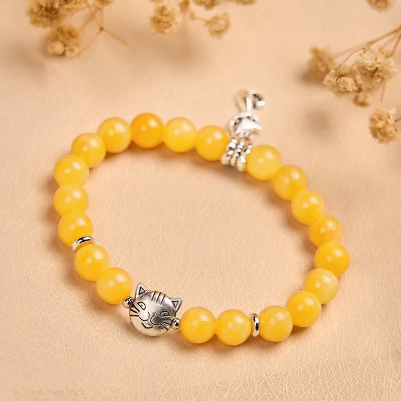Buddha Stones Orange Tabby Katze Gelb Chalcedon Positivität Armband - image 4