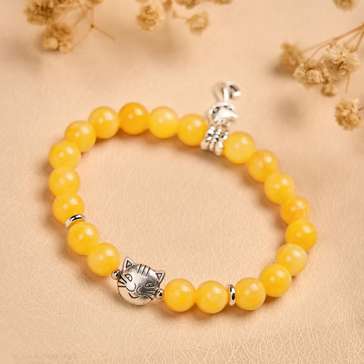 Buddha Stones Orange Tabby Katze Gelb Chalcedon Positivität Armband - image 4
