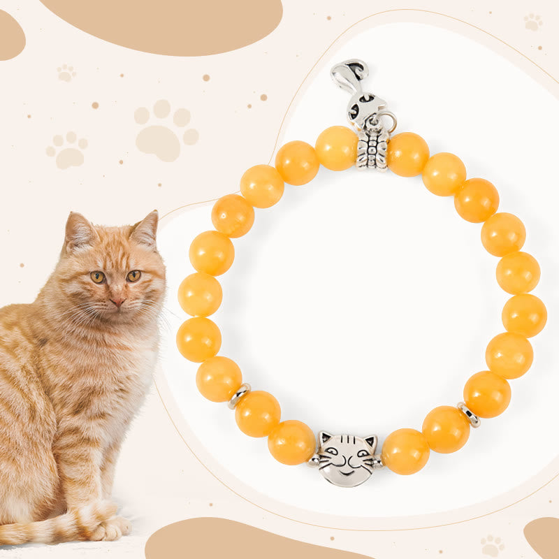 Buddha Stones Orange Tabby Katze Gelb Chalcedon Positivität Armband - Orange getigerte Katze (Handgelenkumfang 15–16 cm) - image 1