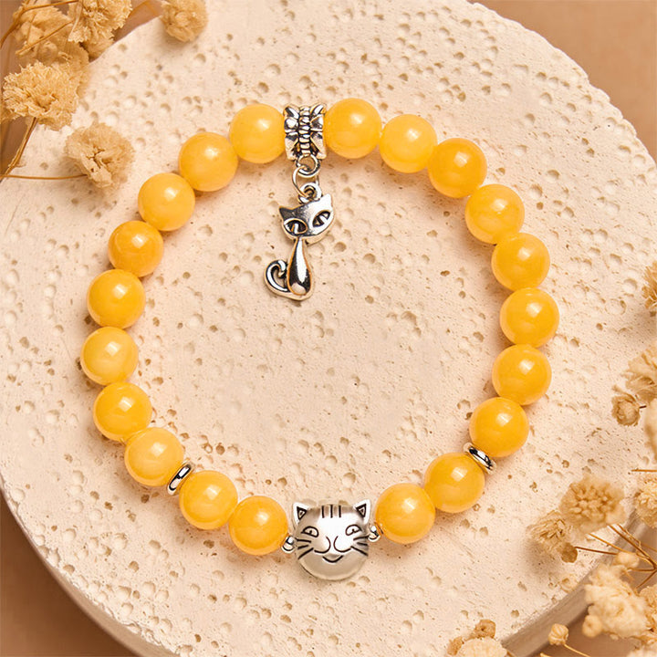 Buddha Stones Orange Tabby Katze Gelb Chalcedon Positivität Armband - image 3