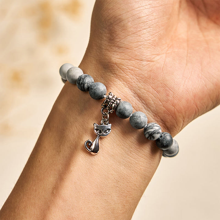 Buddha Stones Armband mit grau getigerter Katze, natürlichem schwarz geädertem Jaspis - image 5