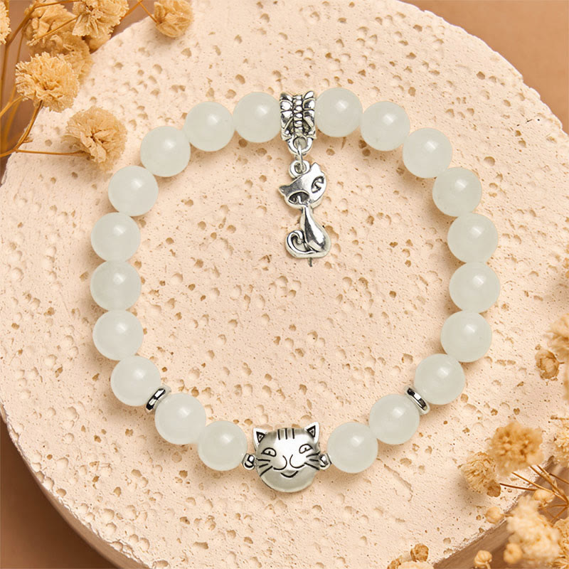 Buddha Stones Weiße Katze Weiße Jade Glückssegen Armband - image 2