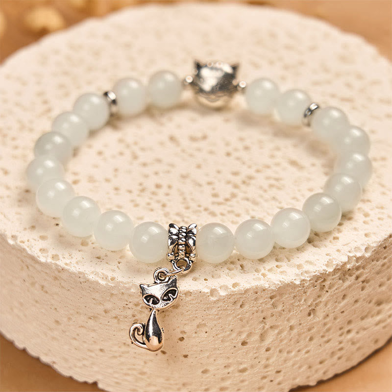 Buddha Stones Weiße Katze Weiße Jade Glückssegen Armband - image 3