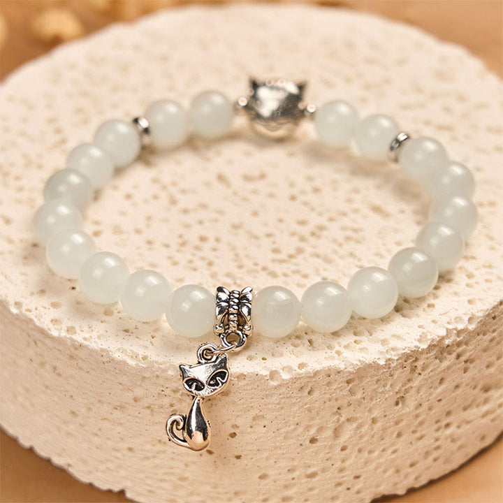 Buddha Stones Weiße Katze Weiße Jade Glückssegen Armband - image 3