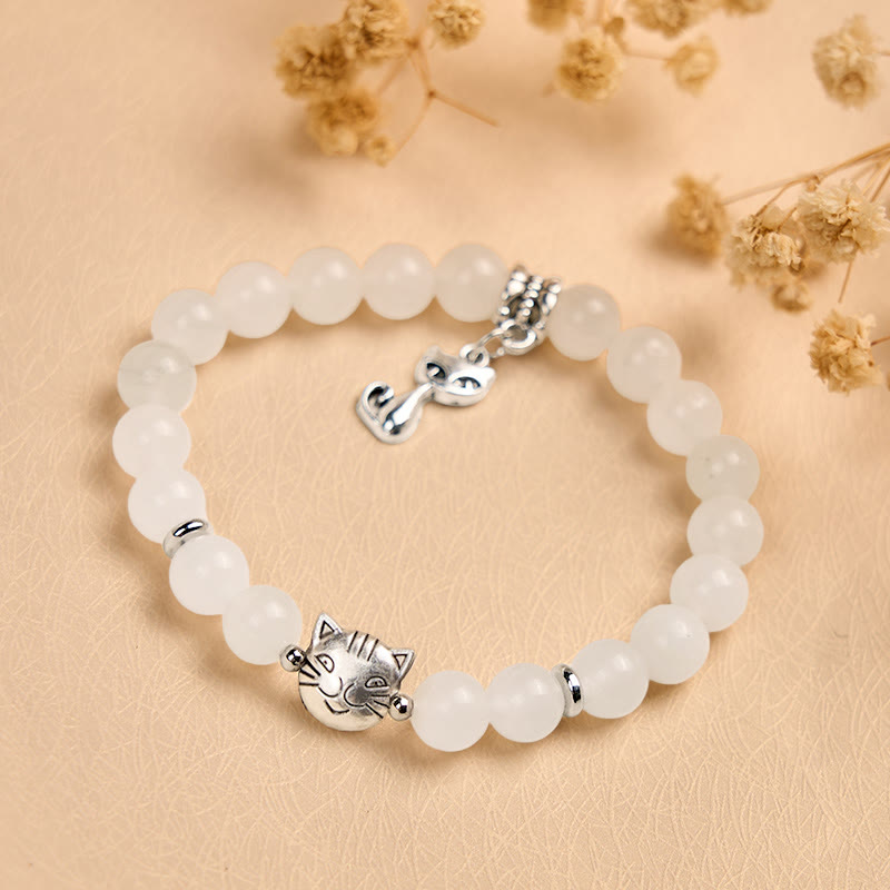 Buddha Stones Weiße Katze Weiße Jade Glückssegen Armband - image 4