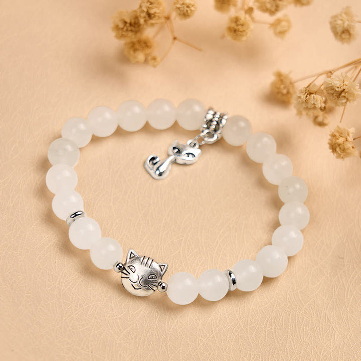 Buddha Stones Weiße Katze Weiße Jade Glückssegen Armband - image 4