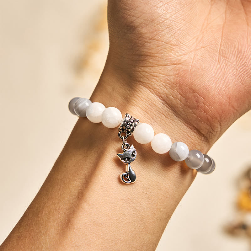 Buddha Stones Ragdoll-Katze, grau gestreiftes Achat-Chalcedon-Stützarmband - image 4