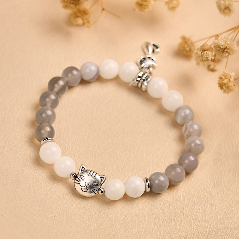 Buddha Stones Ragdoll-Katze, grau gestreiftes Achat-Chalcedon-Stützarmband - image 3