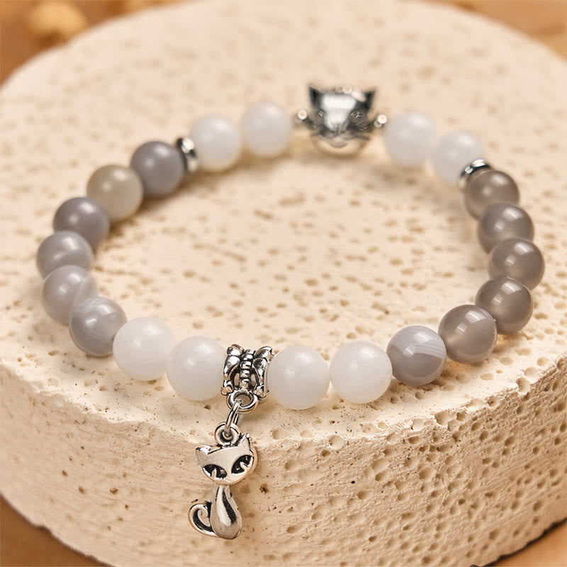 Buddha Stones Ragdoll-Katze, grau gestreiftes Achat-Chalcedon-Stützarmband - image 2