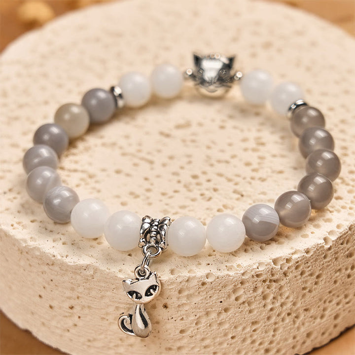 Buddha Stones Ragdoll-Katze, grau gestreiftes Achat-Chalcedon-Stützarmband - image 2